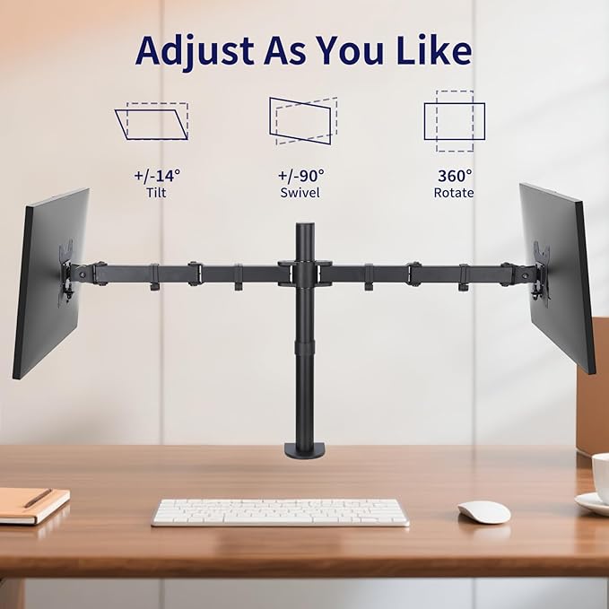 Dual Monitor Mount, Fully Adjustable Dual Monitor Stand for 13"-32" Screens, Holds up to 22lbs per Arm with C-Clamp & Grommet Base