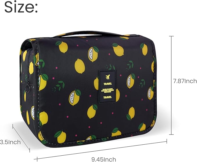 Large Capacity Toiletry Bag Travel Bag with Hanging Hook for Men and Women Waterproof Travel Cosmetic Bag Bathroom Storage Bag for Brushes Set,Full-Sized Shampoo,Accessories-Grey Lemon