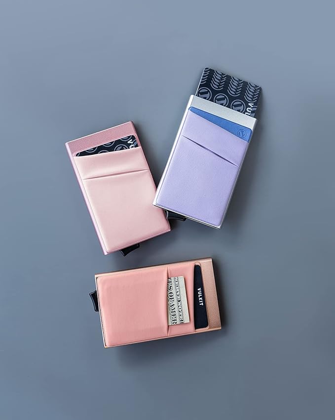 VULKIT Card Holder with Money Pocket Pop Up Wallet RFID Blocking Slim Metal Bank Card Case Holds 5 Cards and Notes