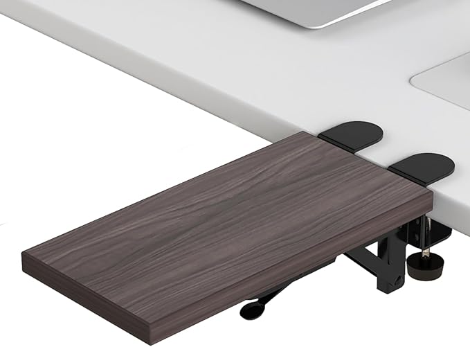 Ergonomics Desk Extender Tray, 11.8x5.9" Punch-Free Clamp on, Foldable Keyboard Drawer Tray, Table Mount Arm Wrist Rest Shelf, Computer Elbow Arm Support