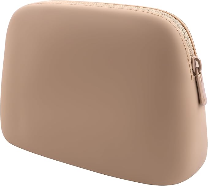 Foldable Silicone Makeup Bag Large Capacity and Lightweight Toiletry Bag for Travel Waterproof Cosmetic Bag with Zipper for Women Girls (Khaki)
