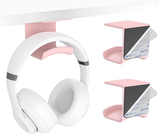 HomeMount Under Desk Headphone Holder - Adhesive Headphone Stand Hanger Table Mount for Most Headphones(Pink-2P)