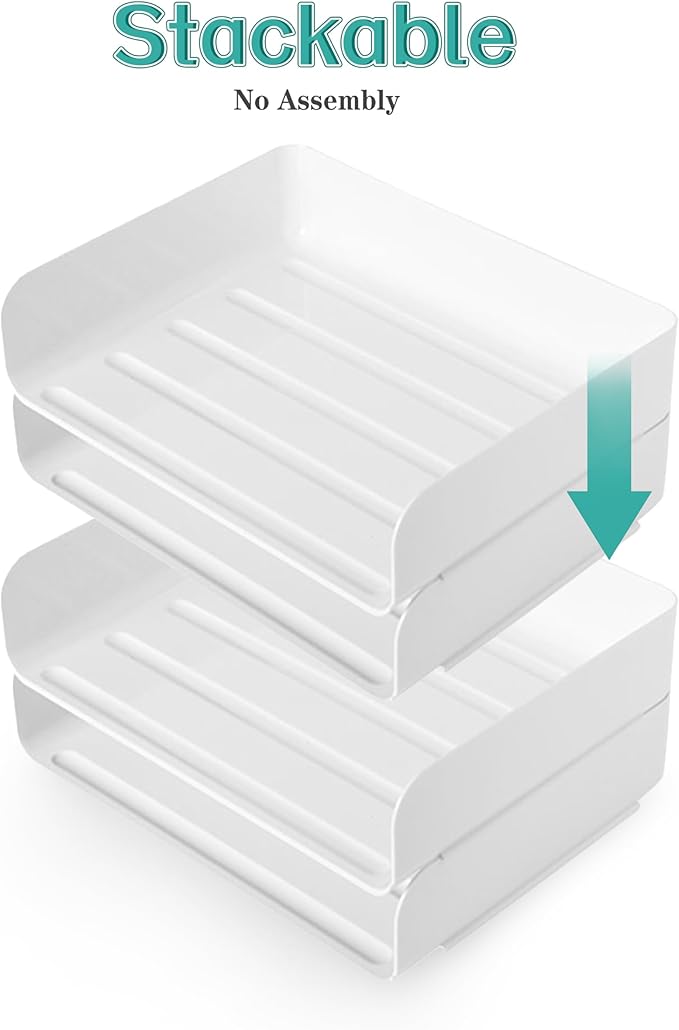 4 Tiers Stackable A4 Paper Trays, Office Desk File Holder, Tidy File Document Letter Book Paper Organizer (4 Tiers,White)
