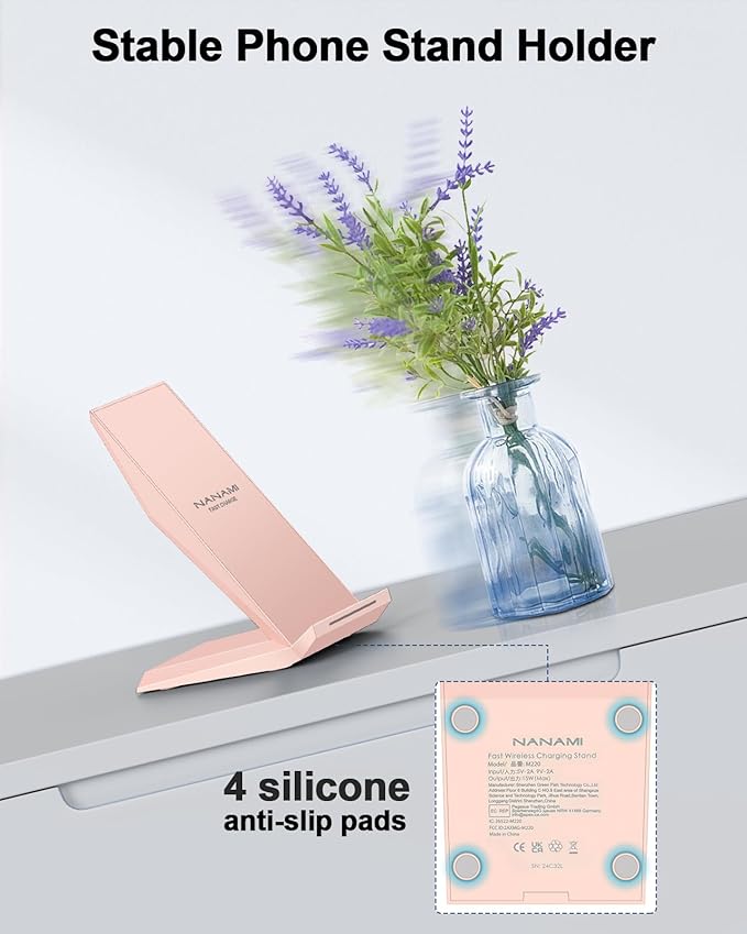 NANAMI Wireless Charger - Wireless Charging Stand Compatible with iPhone 17/17 Air/16/15/14/13/12/11 Pro, 10W Phone Charger Dock Desktop Charging for Samsung Galaxy S26/S26+/S25/S24/S23/S22/S21/S20