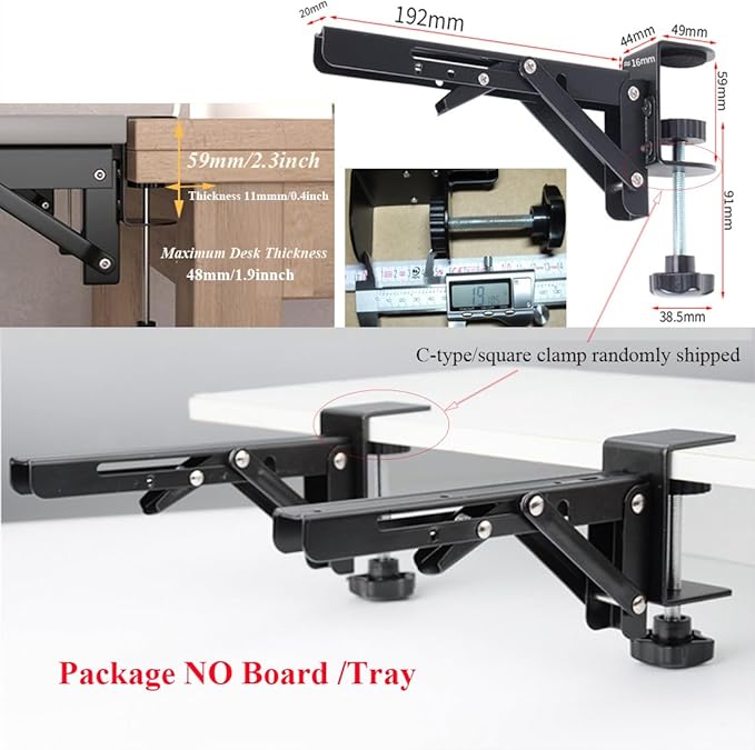 Under Desk Keyboard Tray Support Bracket Adjustable Desktop Extension Board Stand Clamp-on Keyboard Holder Arm Rest Tray Extension Plate Support Rack for Desk, NO Board/Tray, 1 Set (Style02)