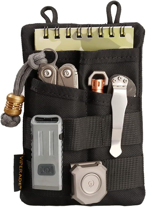 VIPERADE VE3 Tool Pouch Pocket Organizer, Nylon Tool Belt Pouch with 4 Pockets Tool Storage EDC Pouch for Flashlight/Pocket Knife, Tactical Pen, Notebook (Black)