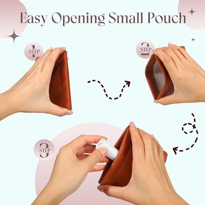 4Pcs Small Makeup Bag for Purse, 4.7in Pocket Cosmetic Bag Organizers, Waterproof PU Leather Pouches for Purse, Portable Squeeze Coin Purse for Women Mini Travel Jewelry Storage Pouch(Autumn)