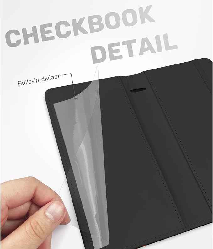 Printed Checkbook Cover, RFID Blocking Checkbook, Stylish, Lightweight, Slim Durable, Multi-Functional Checkbook Holder for Personal and Business Checks (Bookshelf)