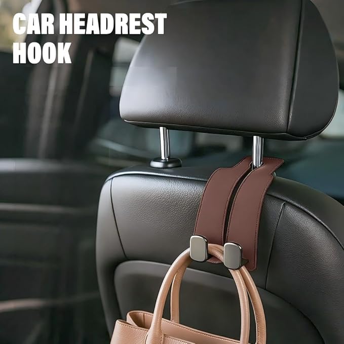 2026 New Car Seat Headrest Hooks for Purses and Bags - Support Car Headrest Hooks for Purses and Bags Coat, Leather Car Bag Purse Holder with Double Hooks (Gray-2PC)