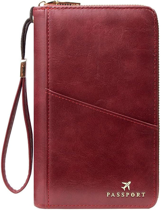 Family Passport Holder for Travel Women and Men RFID Passport Holder with Zipper Passport Case Passport cover Passport Wallet Travel Essentials and Accessories(1-2, Red)