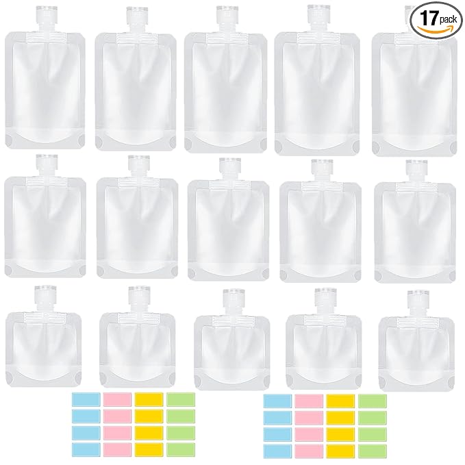 SEQUHITKU 17 Pack Travel Pouches for Toiletries,TSA Approved,Travel Size Portable Containers,Stand Up Pouch,Refillable Travel Accessories for Shampoo Conditioner Lotion Soap Liquids (B-17pcs)