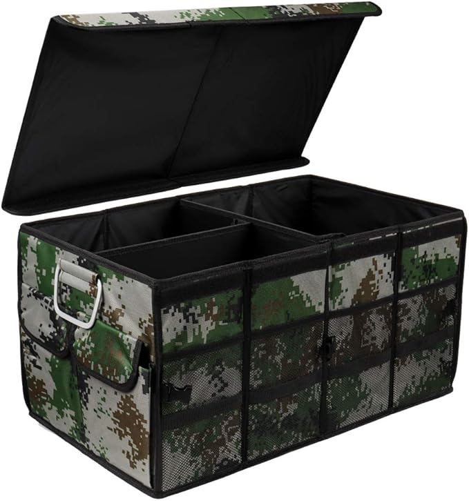 Car Trunk Organizer Collapsible Portable Multi Compartments Organizer with Non Slip Straps for SUV Truck Auto Vehicle Car Auto Minivan (Large covered, Camouflage)