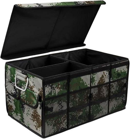 Car Trunk Organizer Collapsible Portable Multi Compartments Organizer with Non Slip Straps for SUV Truck Auto Vehicle Car Auto Minivan (Large covered, Camouflage)