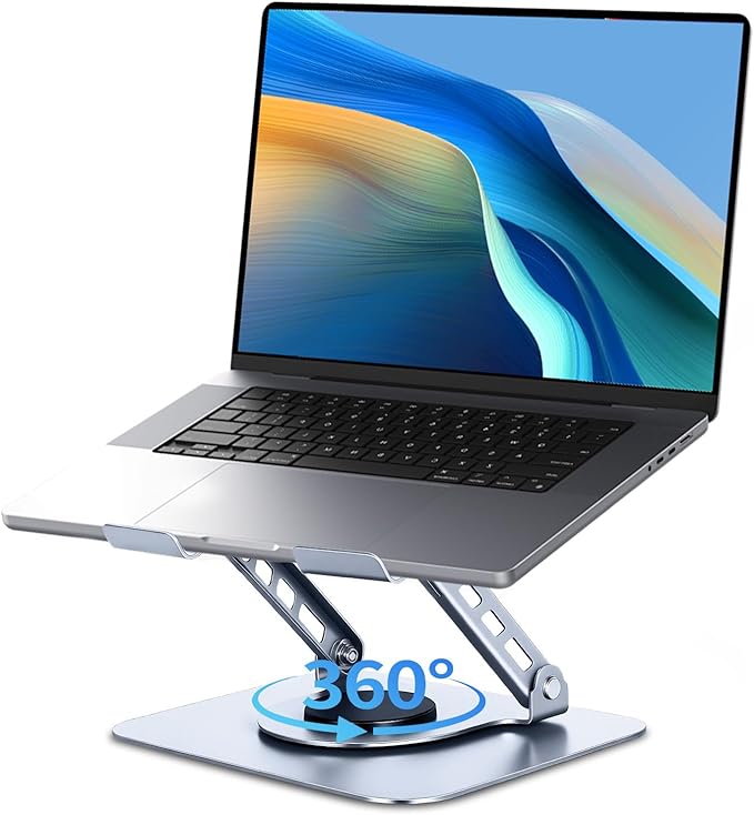 Leeboom Ergonomic Laptop Stand for Desk, 360° Rotating Aluminum Laptop Riser, Adjustable Notebook Holder for MacBook Air/Pro, Dell, HP, Lenovo (10–15.6", Silver) – Not for Gaming Laptops