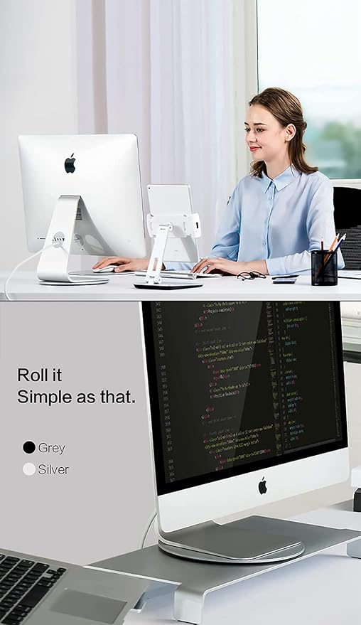 360° Rotation Monitor Stand, Grey Aluminum Alloy, Wide Compatibility for iMac, Laptop, Potted Plants, Arts & Crafts and More