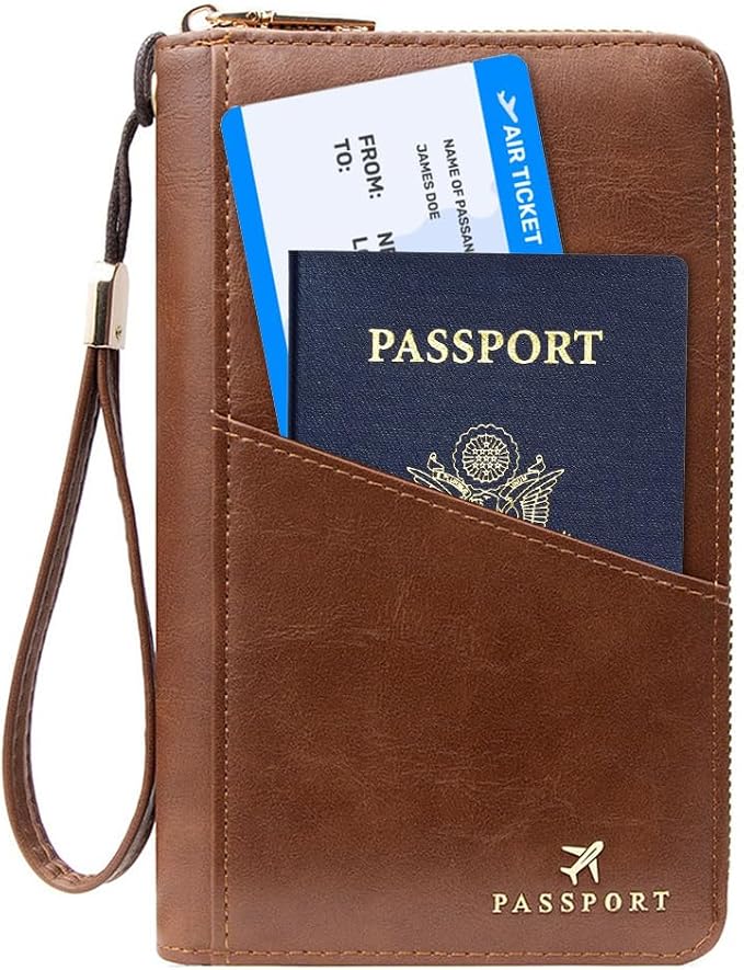 Family Passport Holder for Travel Women and Men RFID Passport Holder with Zipper Passport Case Passport cover Passport Wallet Travel Essentials and Accessories(1-2, Dark Brown)
