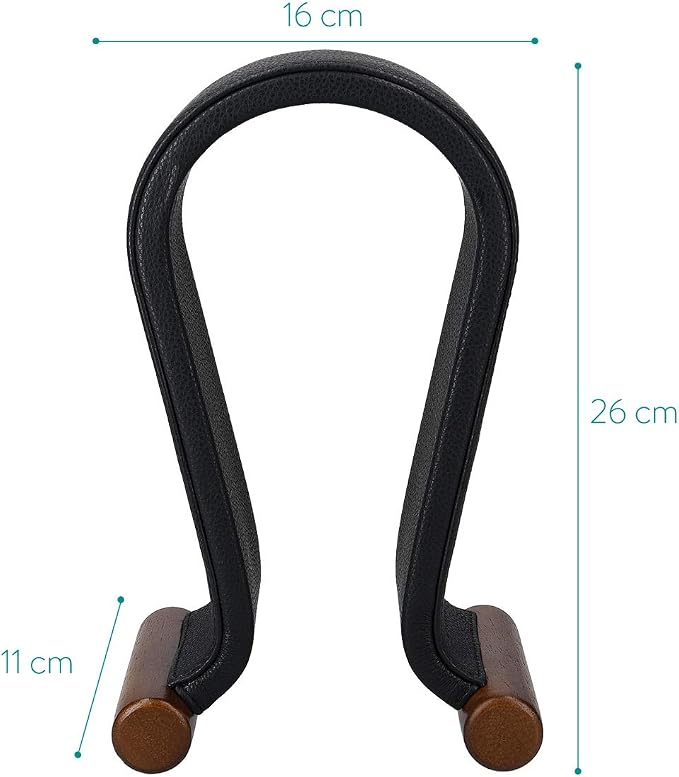Navaris Omega Headphone Stand - Synthetic Leather Headset Hanger with Wood Base - Holder for Wired, Wireless, Gaming, DJ, Studio Headphones - Black