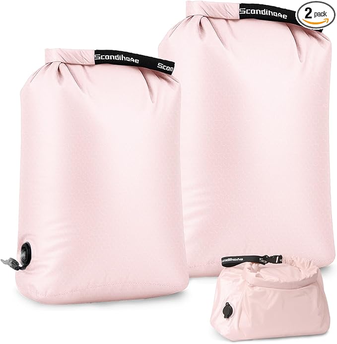 Travel Laundry Bag, Pump-Free Vacuum Compression Dirty Clothes Bag, Reusable Waterproof & Washable Laundry Bag, Wet and Dry Bag, Ideal for Suitcases, Road Trip Essentials (2 Pcs, M+L) Pink