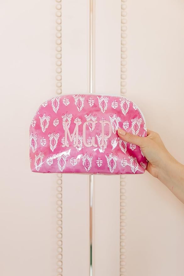 Personalized Clear Coated Pouch - Medium or Large Toiletry Bag with Embroidered or Applique Monogram, Custom Makeup or Travel Organizer, Easy-Clean Cosmetic Bag, Travel Gift for Women (Willow, XL)