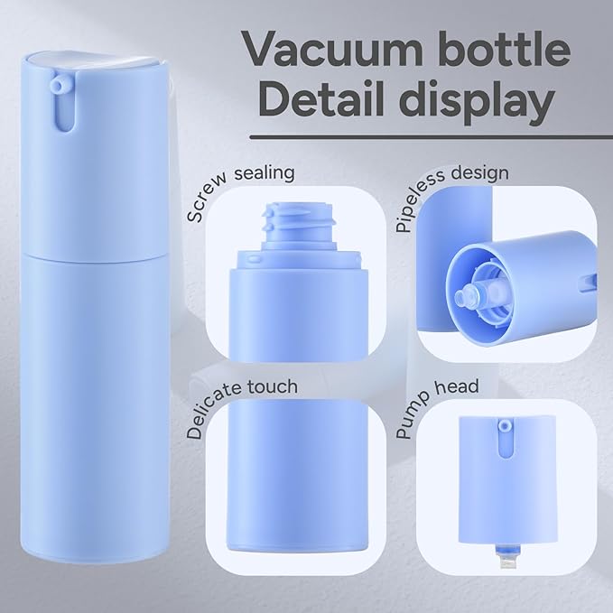 Lulupack 1 oz Airless Pump Bottles, Travel Lotion Container, Skincare Containers for Moisturizer (Plastic, Matte Blue, 3Pcs)
