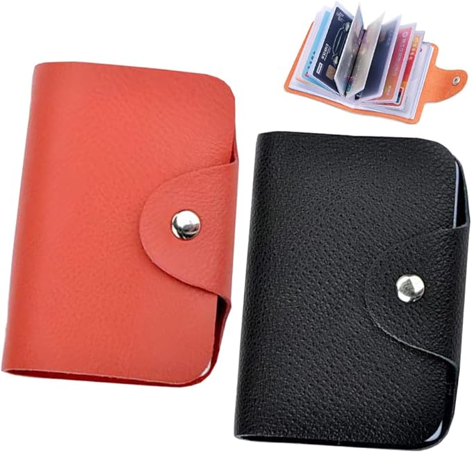 K Y KANGYUN 2 pack Credit Card Holder for Woman kids,Credit Card Organizer Transparent Plastic, Small Credit Card Holder Protector Sleeve- Unisex（Black&Orange）