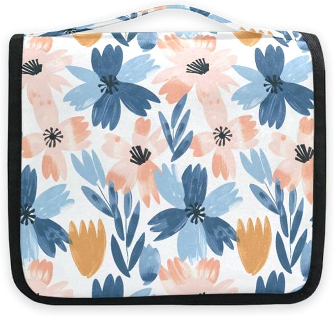 Hanging Travel Toiletry Bag Retro Flowers Pink Blue Kit Makeup Case Cosmetics Organizer for Men Women