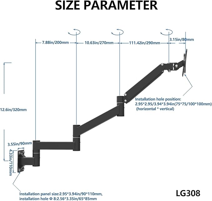 Adjustable TV Wall Mount Bracket with Extended Arm, Ideal for 17-21 Inch Screens, VESA 75x75mm, 100x100mm, Perfect for Bedroom or Workspace, Swivel Design, Holds up to 5.5kgs