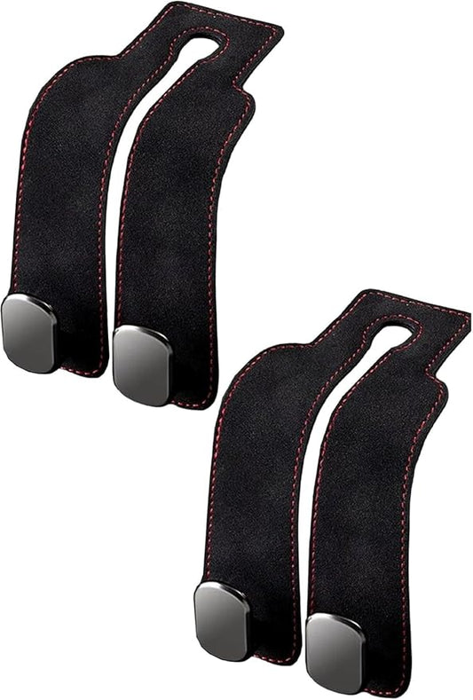 Headrest Hooks for Car,2026 New Two Hook Fur Leather Seat Back Headrest Hanger (2PCS-Black)