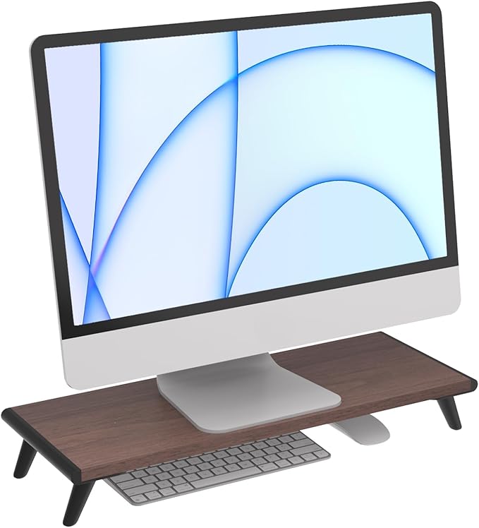loukin Monitor Stand Riser for Desk, 22.4" x 8.3" Larger Computer Stand for Laptop, PC, Printer, Sturdy Desktop Computer Shelf with Non-Skid Rubber, Home Office (Brown)