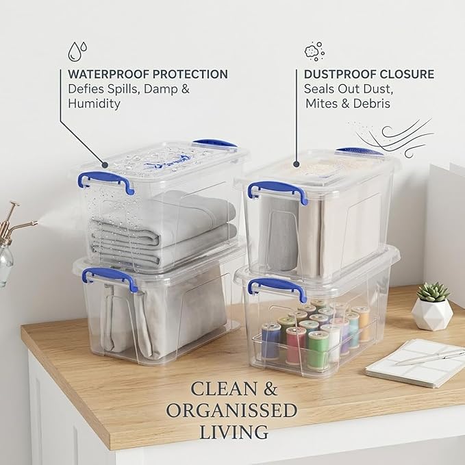 6-Pack Clear Plastic Storage Bin with Lids, Stackable Organizer Box with Latching Handle, 6.5L/7quart