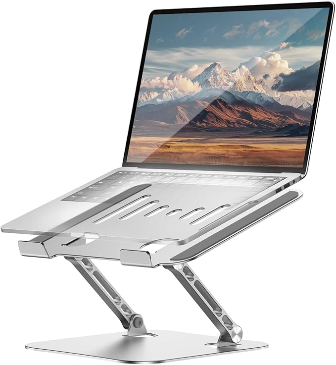 Laptop Stand for Desk, Adjustable Metal Foldable Laptop Riser Holder, Aluminum Desktop Book Stands, Ventilated Cooling Computer Notebook Stand with 10-17" (Silver)