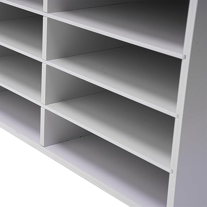12-Slot Desktop Organizer, Minimalist Design Mailbox, File Sorter w/Top Platform for Hold Cables/Files/Keys, Desktop Bill Paper Organizer for Office & Home(White, 12 Slot, Style 2)