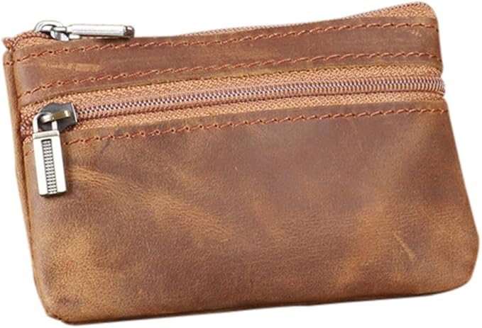 Coin Purse for Men,Coin Pouch with Zipper for Men Women,Genuine Leather Mini Coin Pocket Pouch Change Holder Mens Tray Purses Coin Purse Cash Change Wallet Key Holder Money Pouch