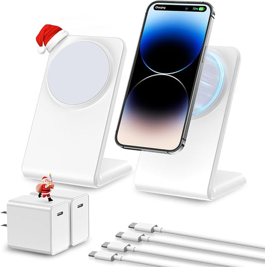 2 Pack MagSafe-Compatible Charger Stand with 20W USB C Charger Block & USB C Cable x2, Fast Charging Wireless Charger Compatible with iPhone 17 Pro Max 16 15 14 13 12 Series, AirPods Pro 3/4/3, White