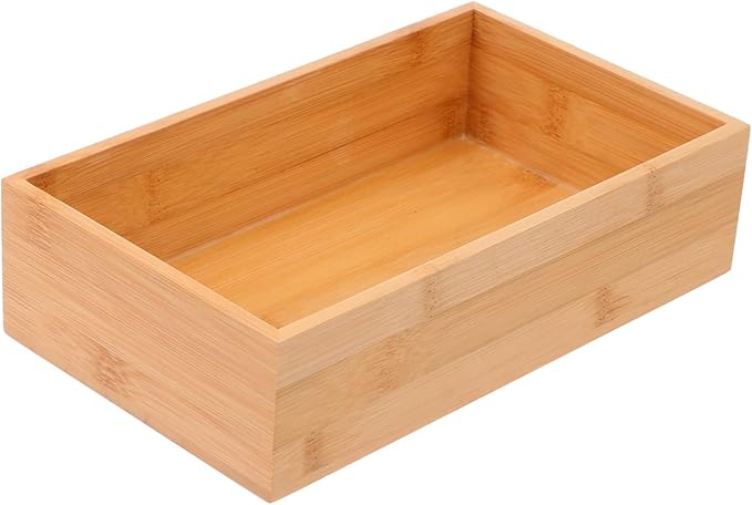 VALICLUD Bamboo Desktop Storage Box for Organizing Items Compact Khaki Design Wood Craft Versatile Storage for Home Office No Lid for Easy Access
