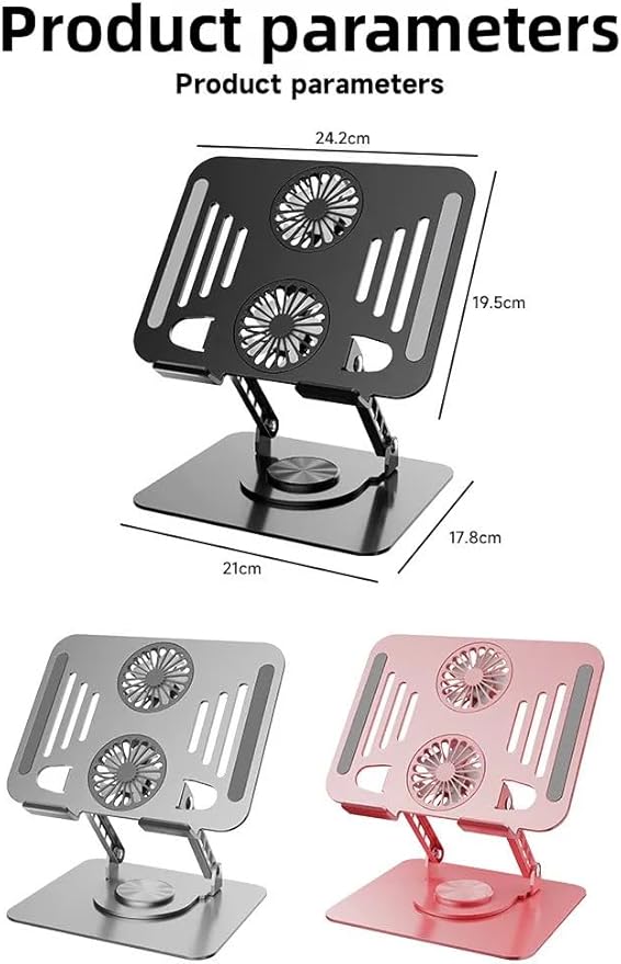 360° Rotatable Carbon Steel Laptop Stand ??Adjustable Height, Tablet Lift, Cooling & Folding Desktop Holder | Soporte Giratorio de Acero para Laptop, Ajustable, Elevador, Plegable y Ventilado
