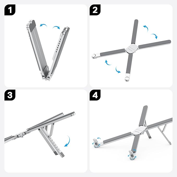 OMOTON LA15 Foldable & Portable Laptop Stand for Desk, [360° Support Feet+Lightweight] Tablet Stand for Desk and Travel, 6 Level Height Ergonomic Aluminum Computer Holder for 10-16" Laptops