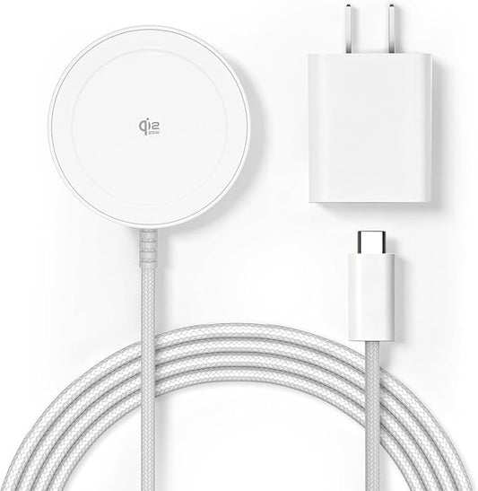 Magnetic Wireless Charger, 5FT Qi2 25W Fast Charging Pad Compatible with MagSafe for iPhone Air/17e/17/16/15/14/13/12/Pro/Pro Max Series & AirPods 4/3/2/Pro & More (with 30W Adapter)