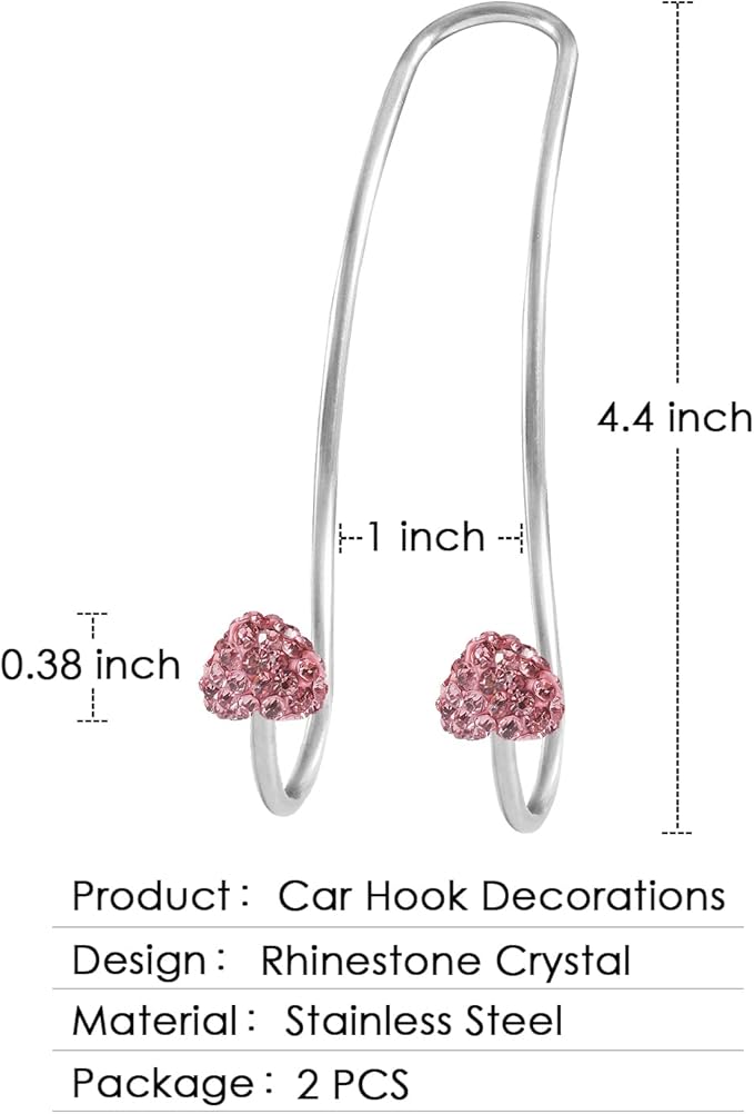 Pink Car Accessories for Women , 2 Pcs Hot Pink Car Decor Hooks for Purses and Bags, Durable Backseat Holder, Cute Heart-Style Heavy-duty Purse Hook Hangers, Storage Universal for SUV Truck & Van