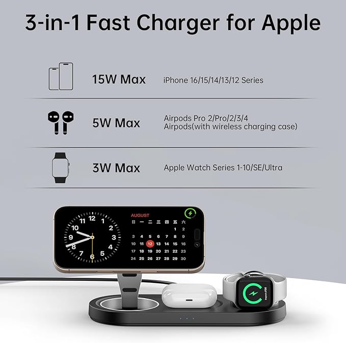 2026 "Mdrndock Magnetic 3 in 1 Charging Station Apple,Foldable Wireless Charger Stand for Mag-Safe for iPhone 17/16/15/14/13/12/Pro Max/Pro/Mini/Plus,Apple Watch Series, Air Pods pro/2/3/4