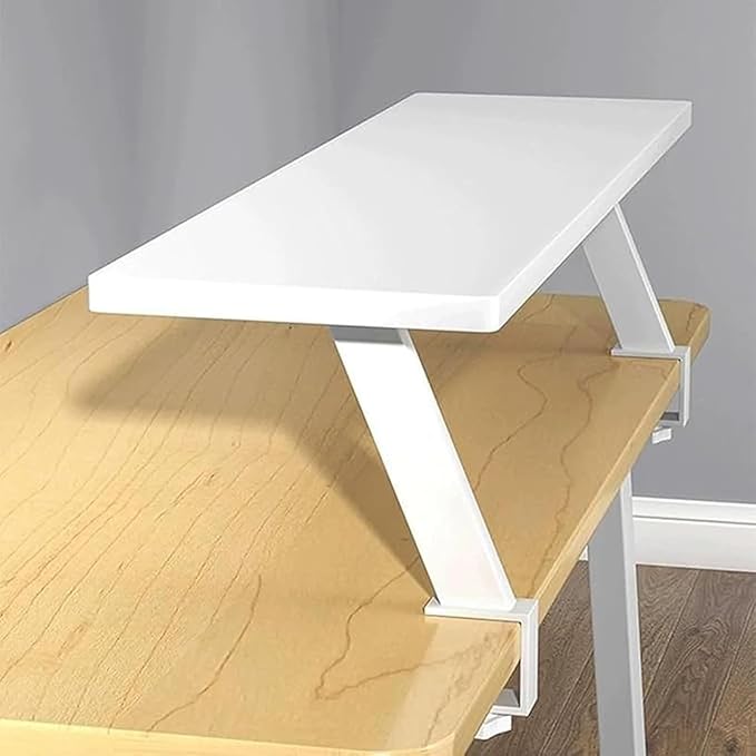 AWSAD Clamp on Desk Shelf, Desktop Extender Storage Organizer Adjustable Floating Desks Shelf for Office, Dorm, Home Desk Organization, White (31.5 x 7.8 in)