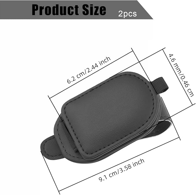 Sunglass Holder for Car Visor, Magnetic Leather Eyeglass Holder, Universal Car Sunglass Organizer Visor Accessories for SUV Truck Pickup, 2 Pack (Black)