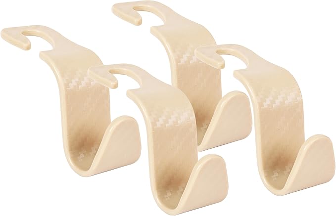 Car Seat Headrest Hook Universal Vehicle Seat Hook Hangers Interior Storage Organizer for Purse Handbag Coats Umbrellas Grocery Bags 4 Pack Beige