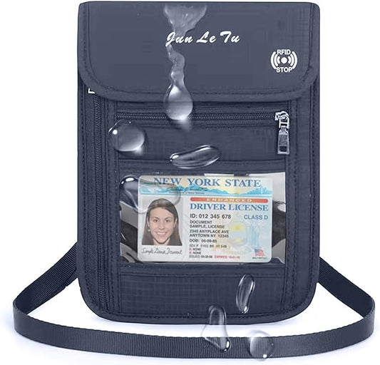 Passport Holder for Travel, RFID Passport Wallet with Visual Window Design, Multifunctional Document Organizer, Waterproof Travel Pouch Neck Wallet for Men and Women, Navy Blue