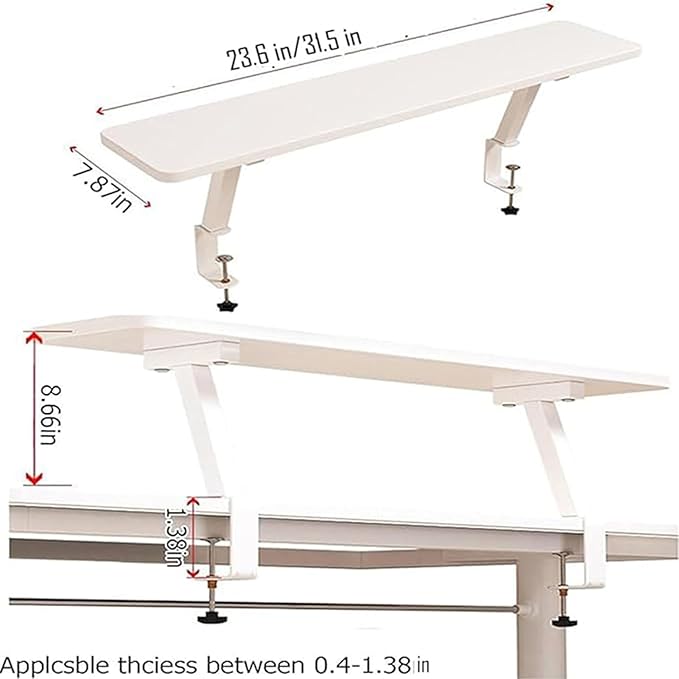 Clamp On Desk Organizer Shelf White, Above Desk Storage Extension Portable No Drill Required Bookcase Clamp Rack for Home Office Dorm Workstation and Study Space (White, 23.6x7.8 in)