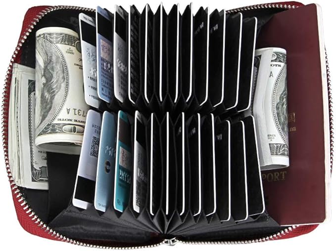 boshiho RFID Blocking 24 Slot Credit Card Holder Wallet Real Leather Multi Card Organizer Wallet with Zipper