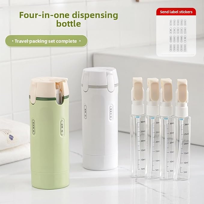 4-in-1 Leakproof Rotatable Travel Dispenser Set - 4 PCS 40ml Travel Bottles for Toiletries, Leak Proof & Press-Type Design, Portable Containers for Shampoo Lotion Conditioner Cream (White+Green)