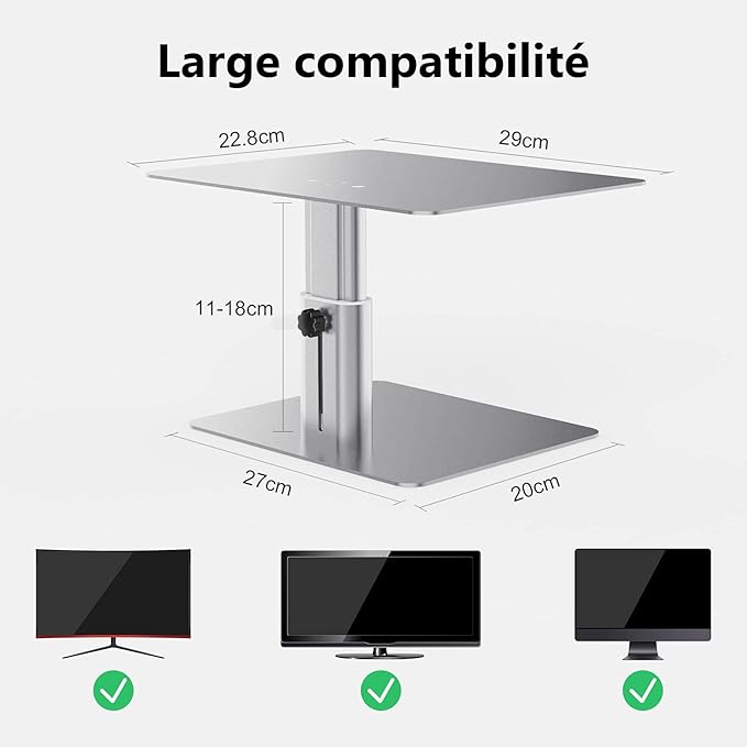 Nillkin Monitor Stand for Desk, Adjustable Height Computer Monitor Stand, Ergonomic Aluminum Computer Stand for Desktop Monitor, iMac, Studio Display XDR, Dell, HP, Lenovo, Other Screen Display, Silver