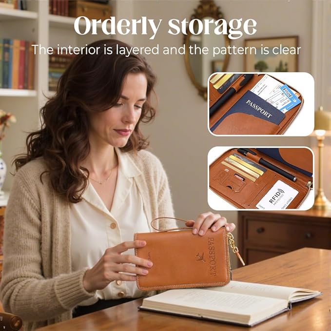 RFID Passport Holder for Wallet,RFID Blocking Document Organizer Clutch Bag, Credit Cards Case Cover Travel Wallet (Black)