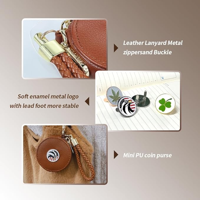 Small Coin Purse, Coffee PU Leather Round Zipper Coin Purse, Coin bag, Small Makeup Bag, Jewelry Travel Case Mini Portable Organizer (Brown American Eagle)